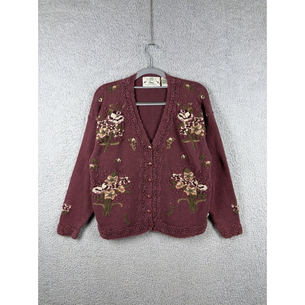 Orvis Vtg 90s Floral Hand Embroidered Cardigan Sweater Womans Sz S Grandmacore